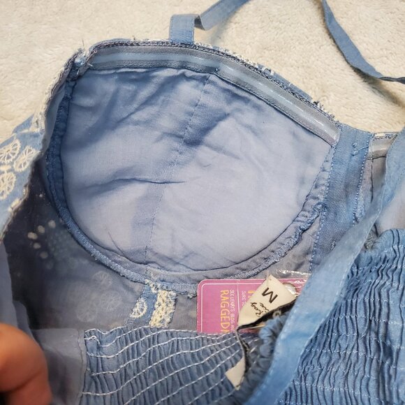 NWT American Rag Blue Chambray Boho Bohemian Beach Spaghetti Strap Cropped Top M - Picture 3 of 9